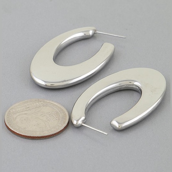 73r Stainless Steel Horseshoe Oval Hoop Earrings